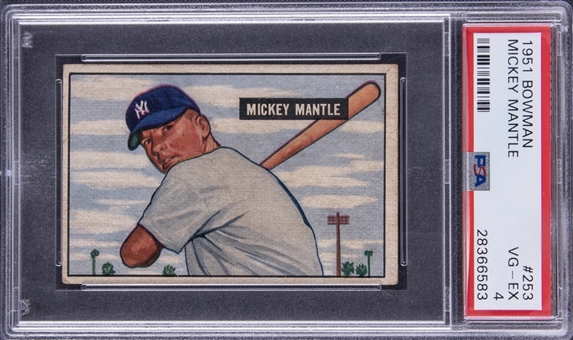 1951 Bowman #253 Mickey Mantle Rookie Card – PSA VG-EX 4